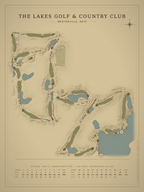 The Lakes Golf & Country Club course map poster, Vintage style, 12×16 / 18×24