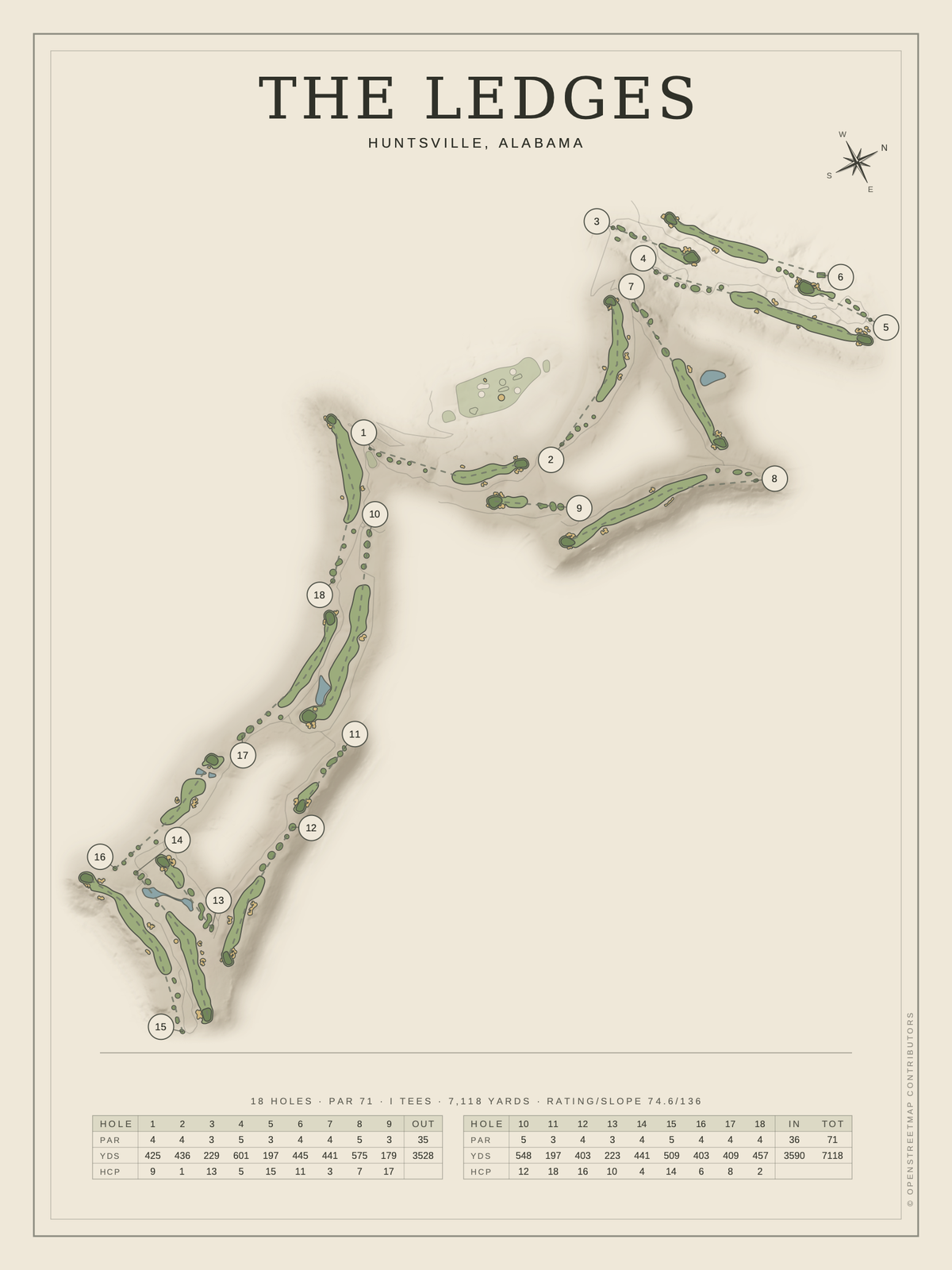 The Ledges course map poster, Classic style, 12×16 / 18×24