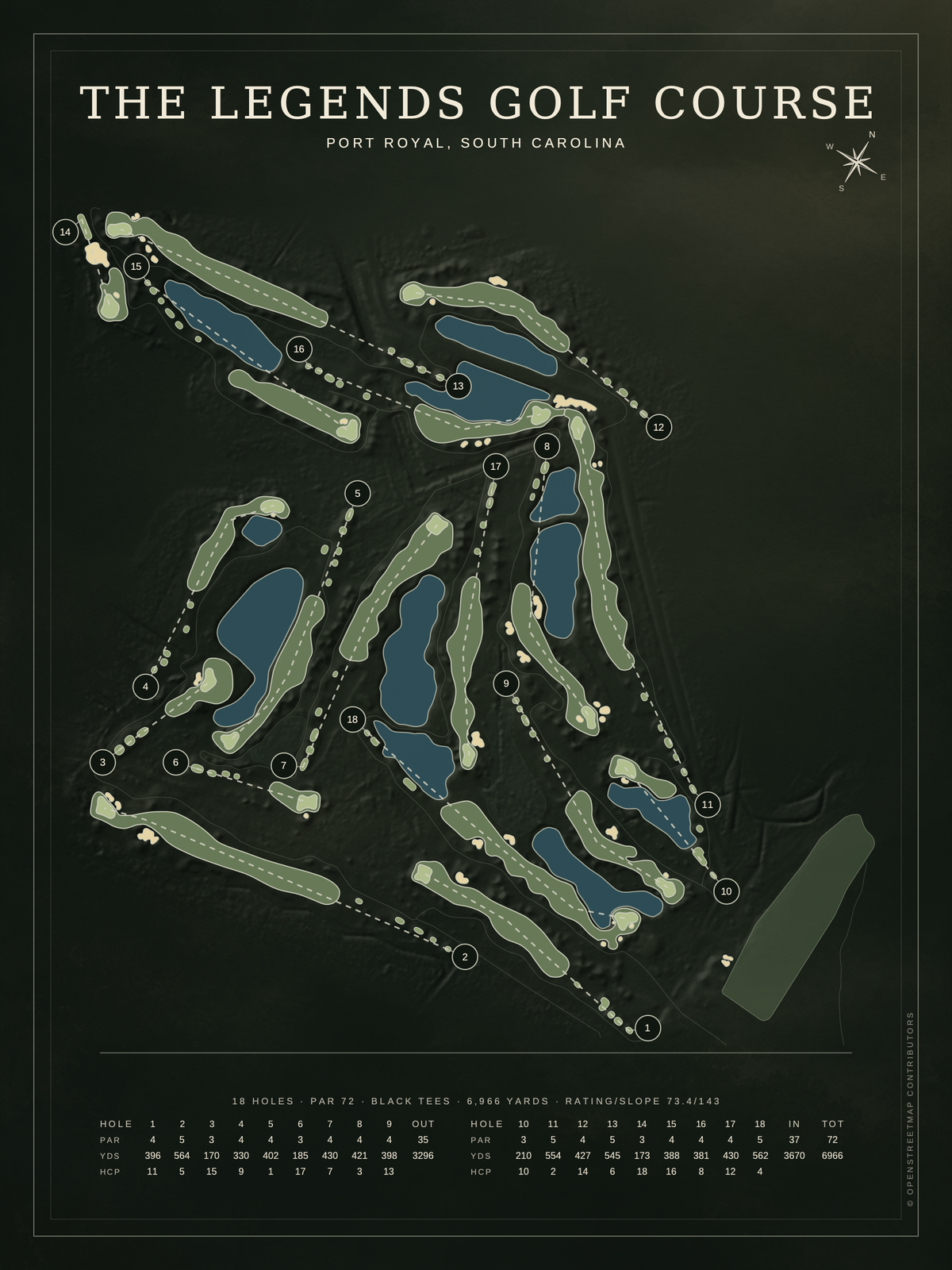 The Legends Golf Course map poster, Architectural style, 12×16 / 18×24