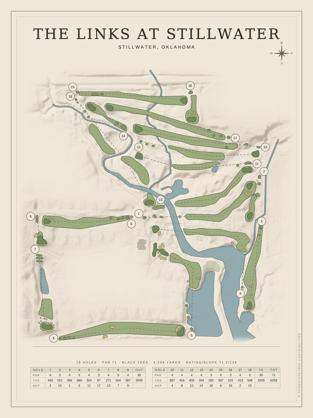 The Links at Stillwater course map poster, Classic style, 12×16 / 18×24