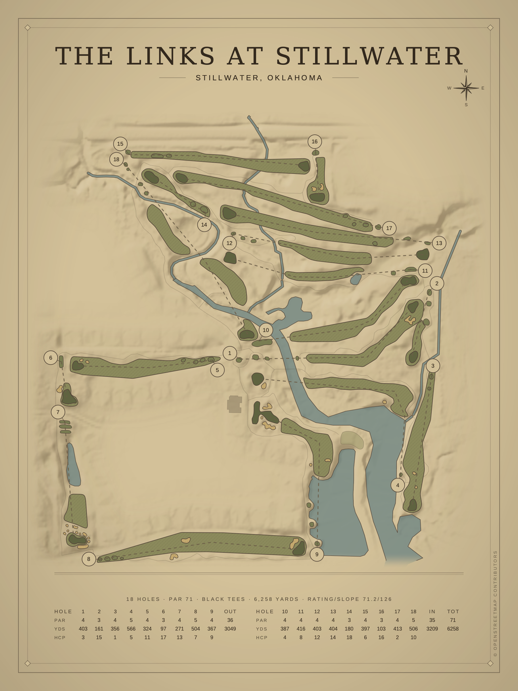 The Links at Stillwater course map poster, Vintage style, 12×16 / 18×24