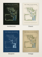 The Links at Stillwater course map poster in four styles: Architectural, Classic, Blueprint and Vintage