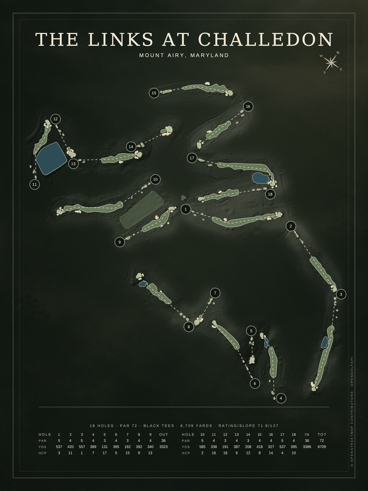 The Links at Challedon course map poster, Architectural style, 12×16 / 18×24