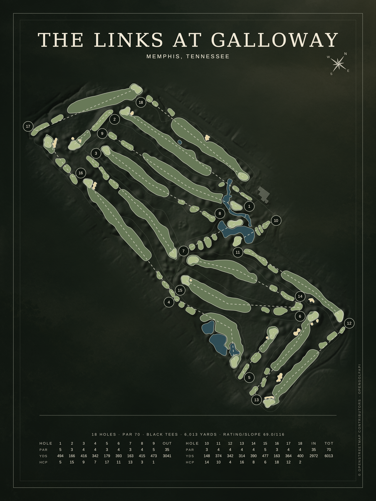 The Links at Galloway course map poster, Architectural style, 12×16 / 18×24