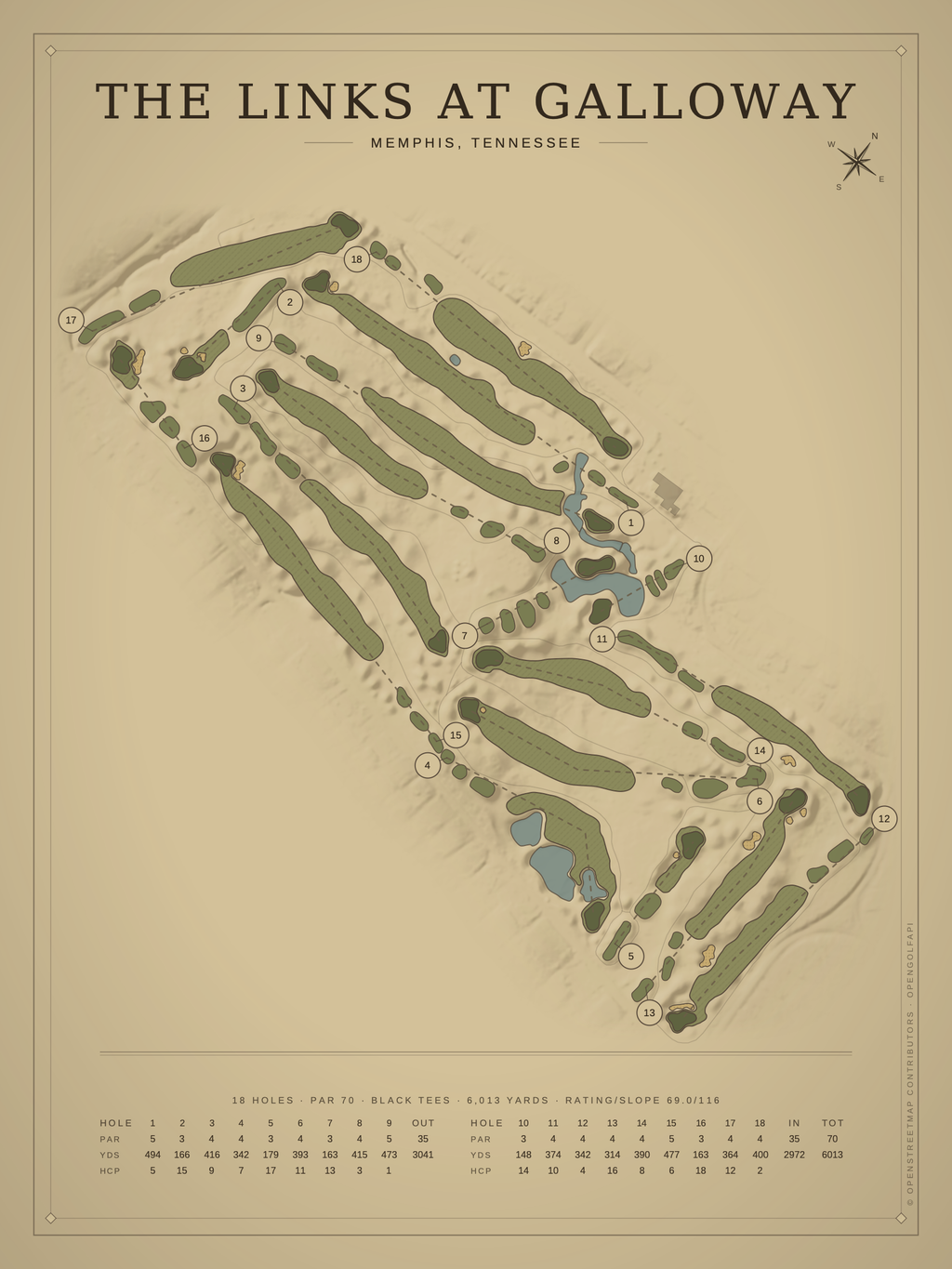 The Links at Galloway course map poster, Vintage style, 12×16 / 18×24