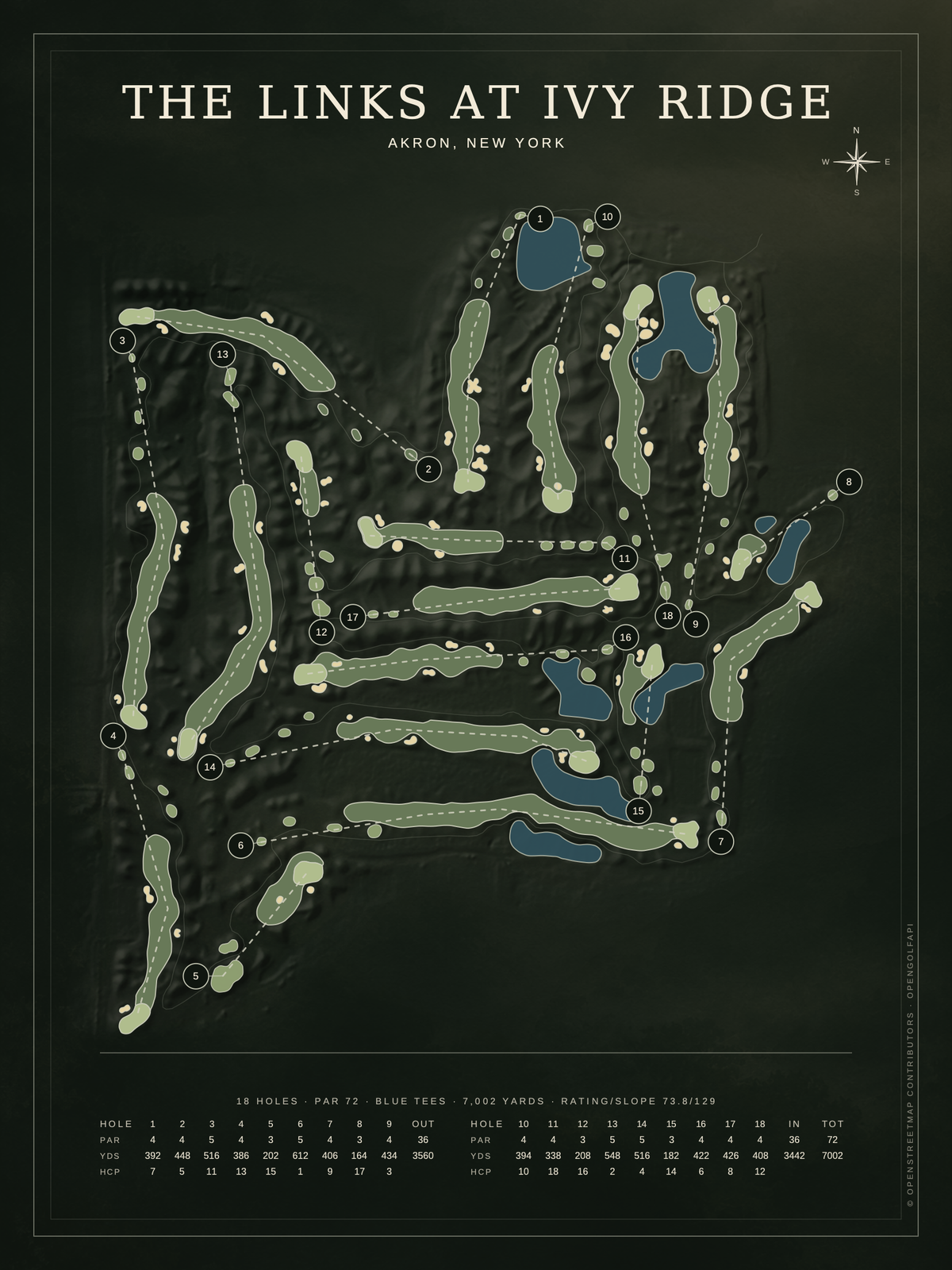 The Links at Ivy Ridge course map poster, Architectural style, 12×16 / 18×24