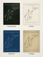 The Links at RiverLakes Ranch course map poster in four styles: Architectural, Classic, Blueprint and Vintage