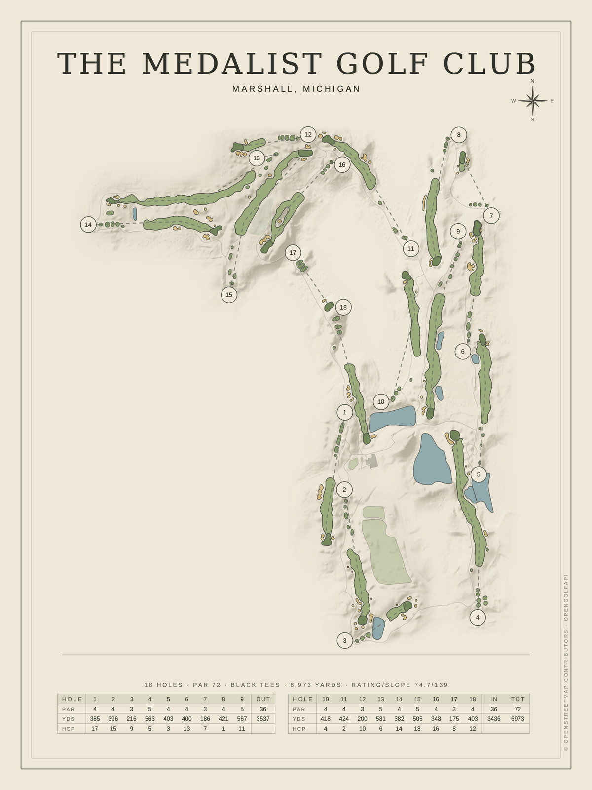 The Medalist Golf Club course map poster, Classic style, 12×16 / 18×24