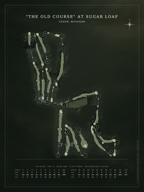 "The Old Course" at Sugar Loaf course map poster, Architectural style, 12×16 / 18×24
