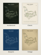 The Pines course map poster in four styles: Architectural, Classic, Blueprint and Vintage