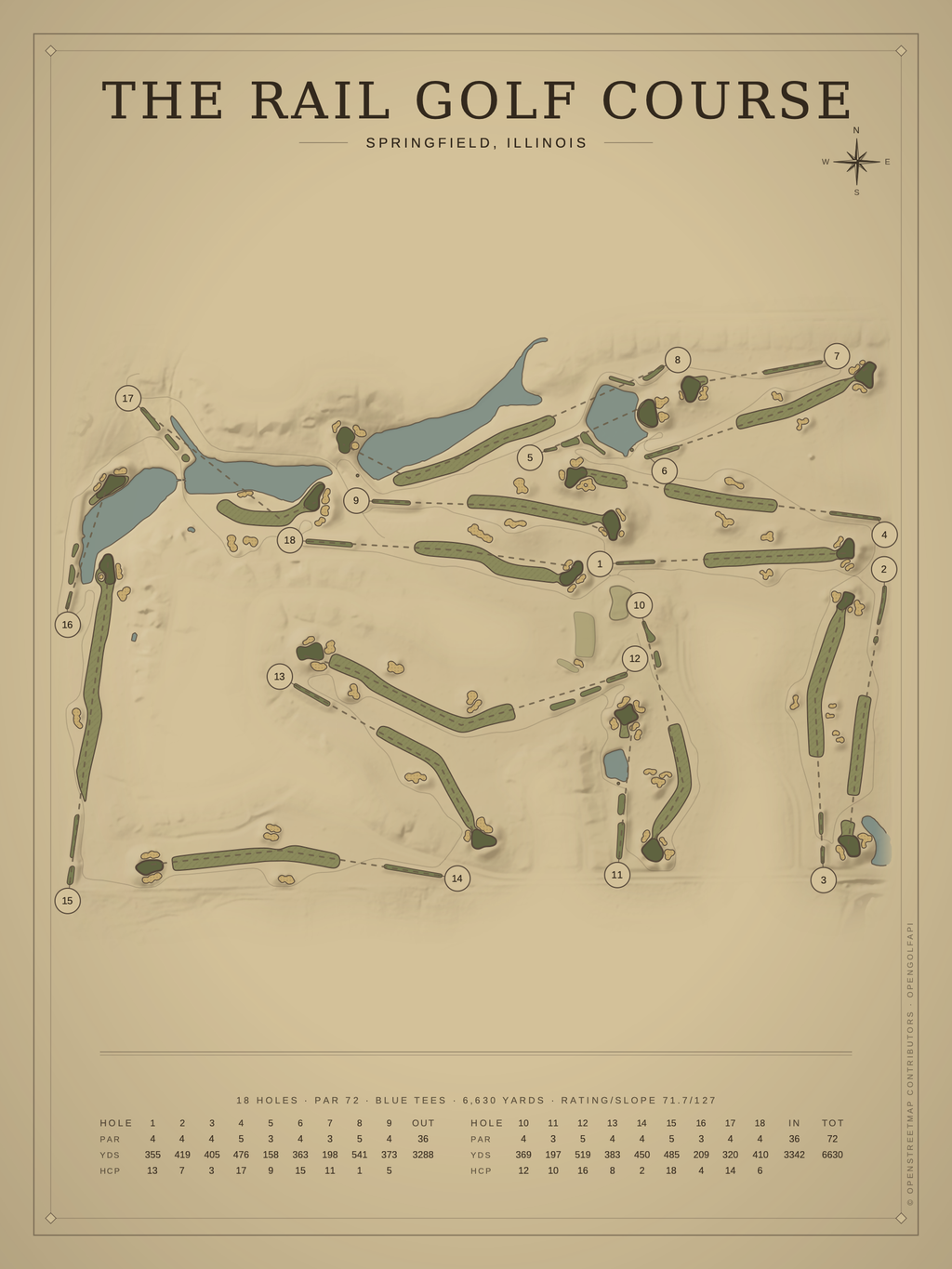 The Rail Golf Course map poster, Vintage style, 12×16 / 18×24