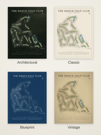 The Ranch Golf Club course map poster in four styles: Architectural, Classic, Blueprint and Vintage