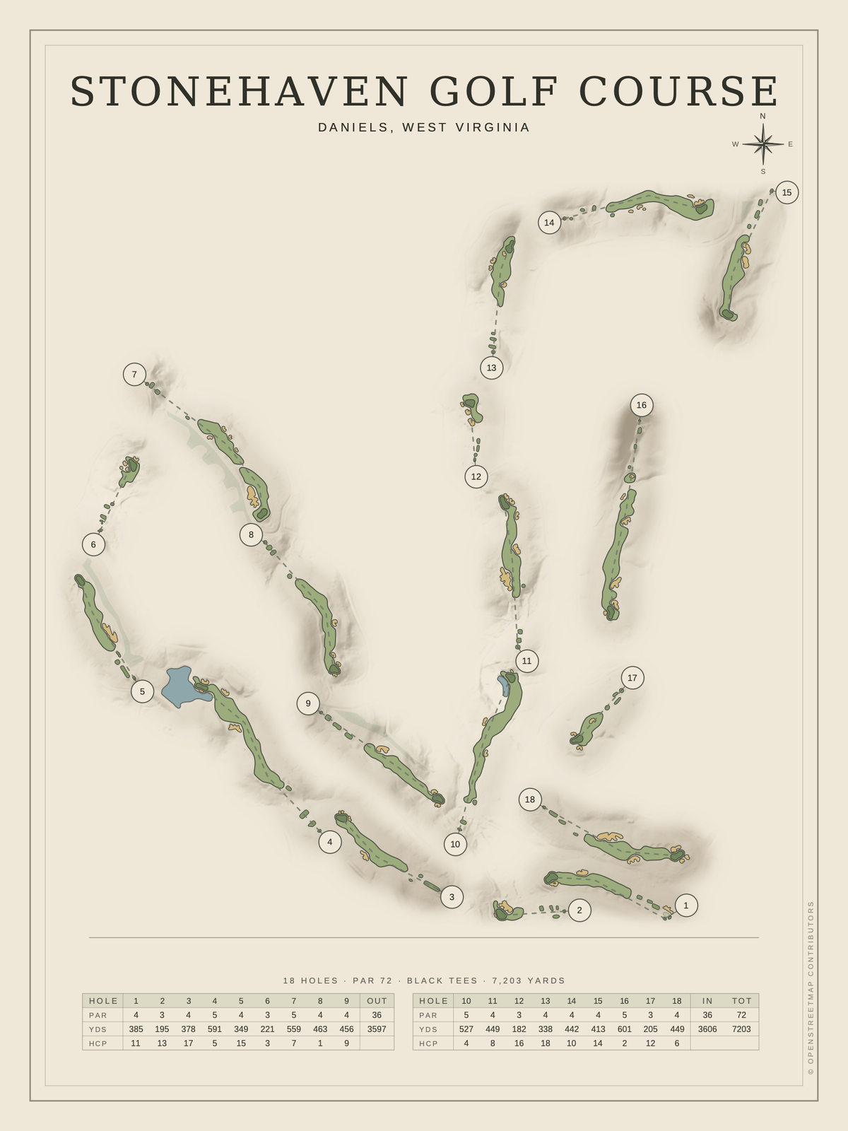 Stonehaven Golf Course map poster, Classic style, 12×16 / 18×24