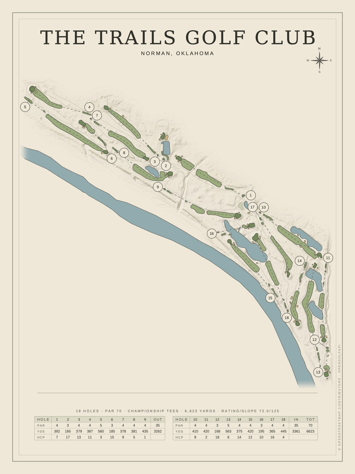 The Trails Golf Club course map poster, Classic style, 12×16 / 18×24