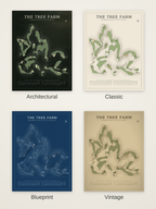 The Tree Farm course map poster in four styles: Architectural, Classic, Blueprint and Vintage