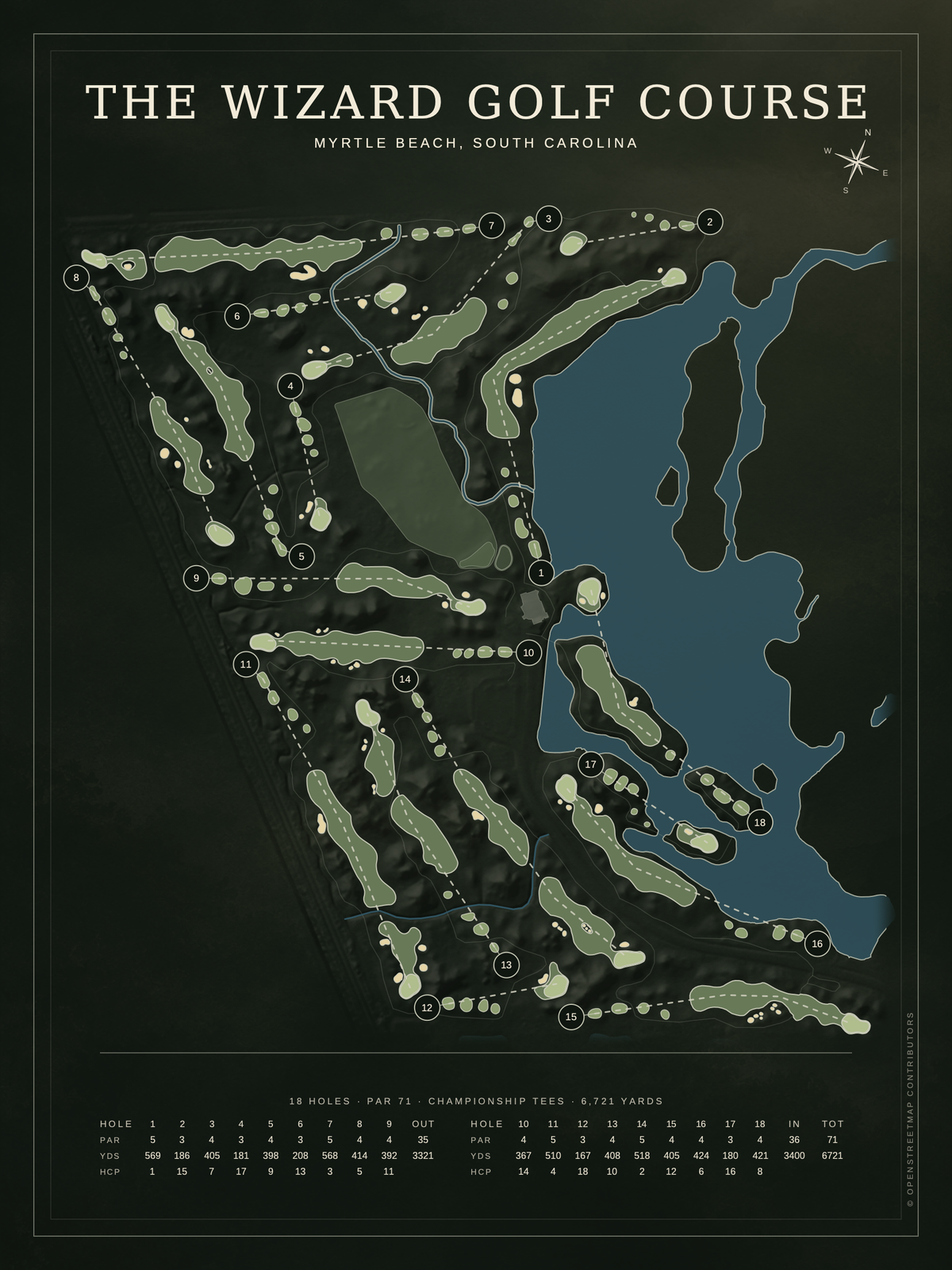 The Wizard Golf Course map poster, Architectural style, 12×16 / 18×24