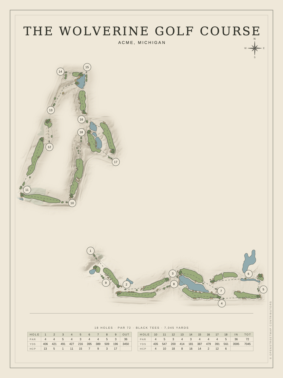The Wolverine Golf Course map poster, Classic style, 12×16 / 18×24