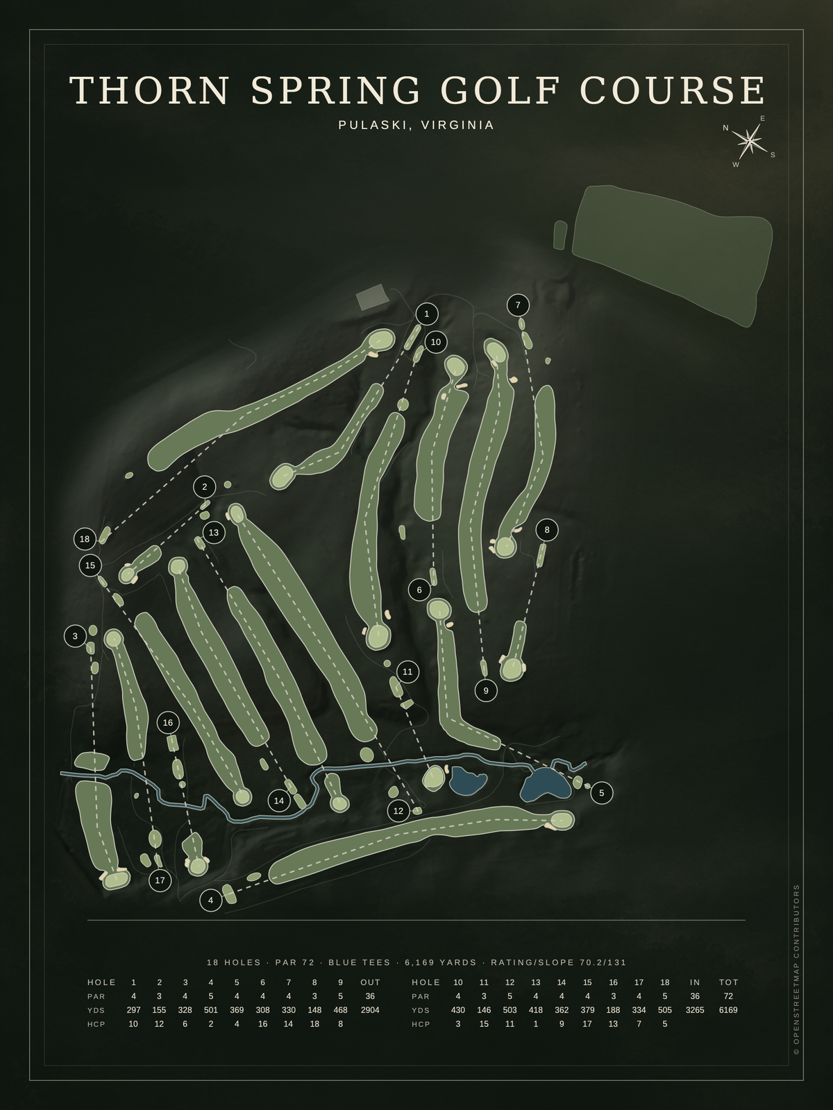 Thorn Spring Golf Course map poster, Architectural style, 12×16 / 18×24
