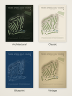Thorn Spring Golf Course map poster in four styles: Architectural, Classic, Blueprint and Vintage