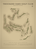 Thousand Oaks Golf Club course map poster, Vintage style, 12×16 / 18×24