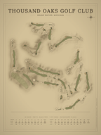 Thousand Oaks Golf Club course map poster, Vintage style, 12×16 / 18×24