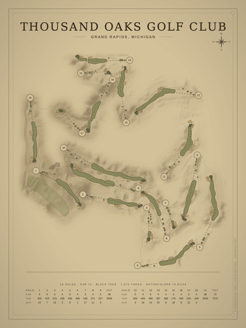 Thousand Oaks Golf Club Course Map poster