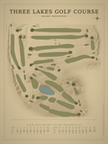 Three Lakes Golf Course map poster, Vintage style, 12×16 / 18×24