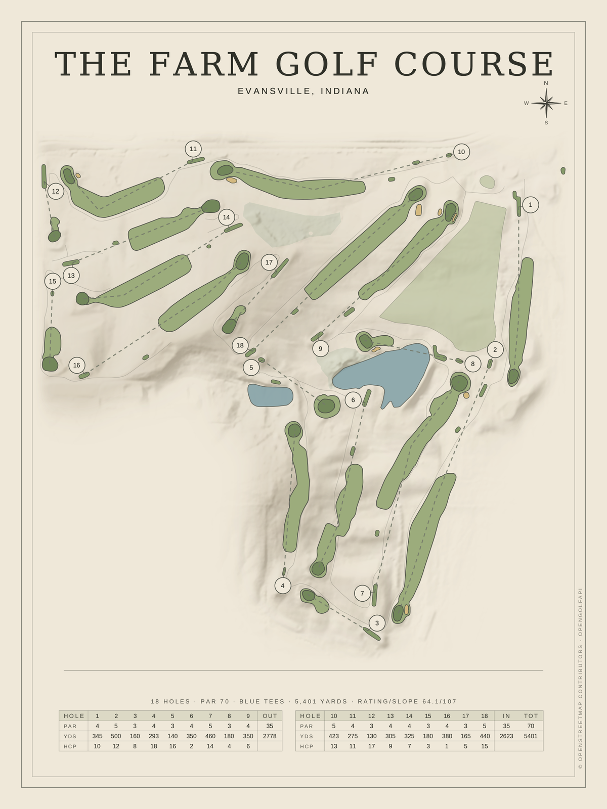 The Farm Golf Course map poster, Classic style, 12×16 / 18×24