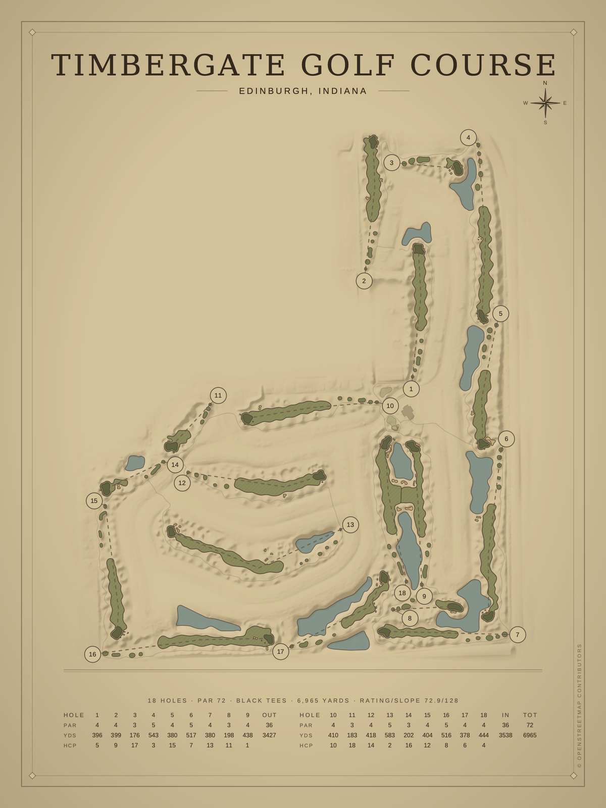 Timbergate Golf Course map poster, Vintage style, 12×16 / 18×24