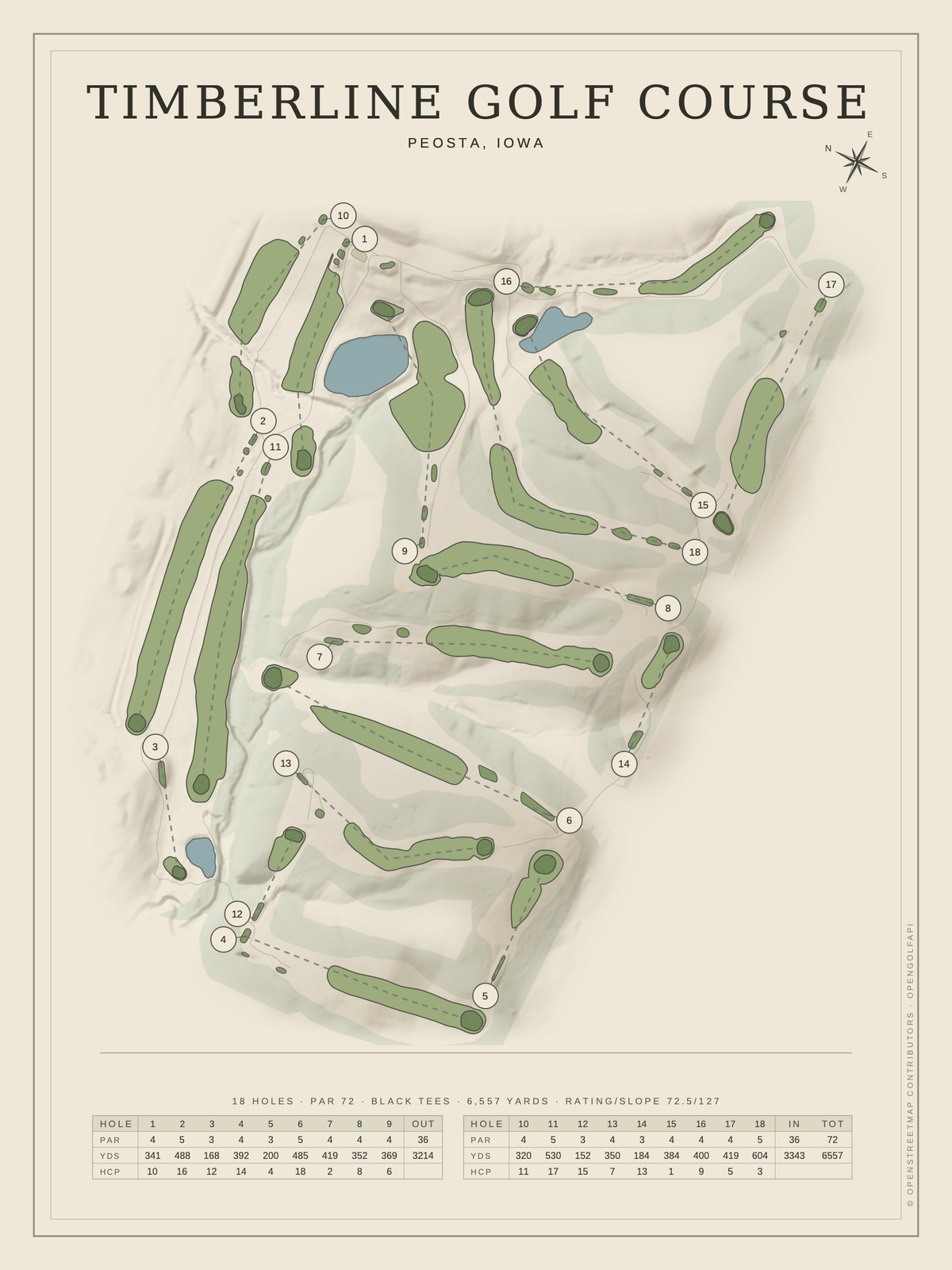 Timberline Golf Course map poster, Classic style, 12×16 / 18×24