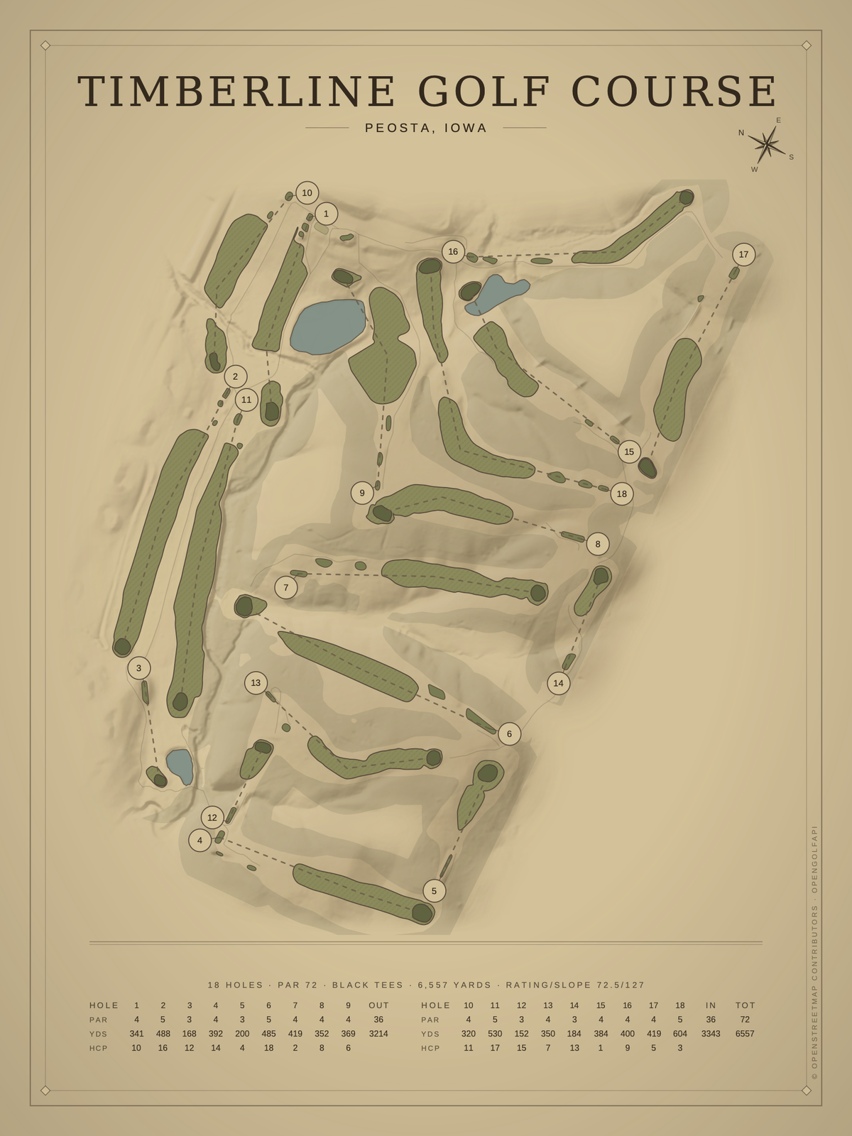 Timberline Golf Course map poster, Vintage style, 12×16 / 18×24