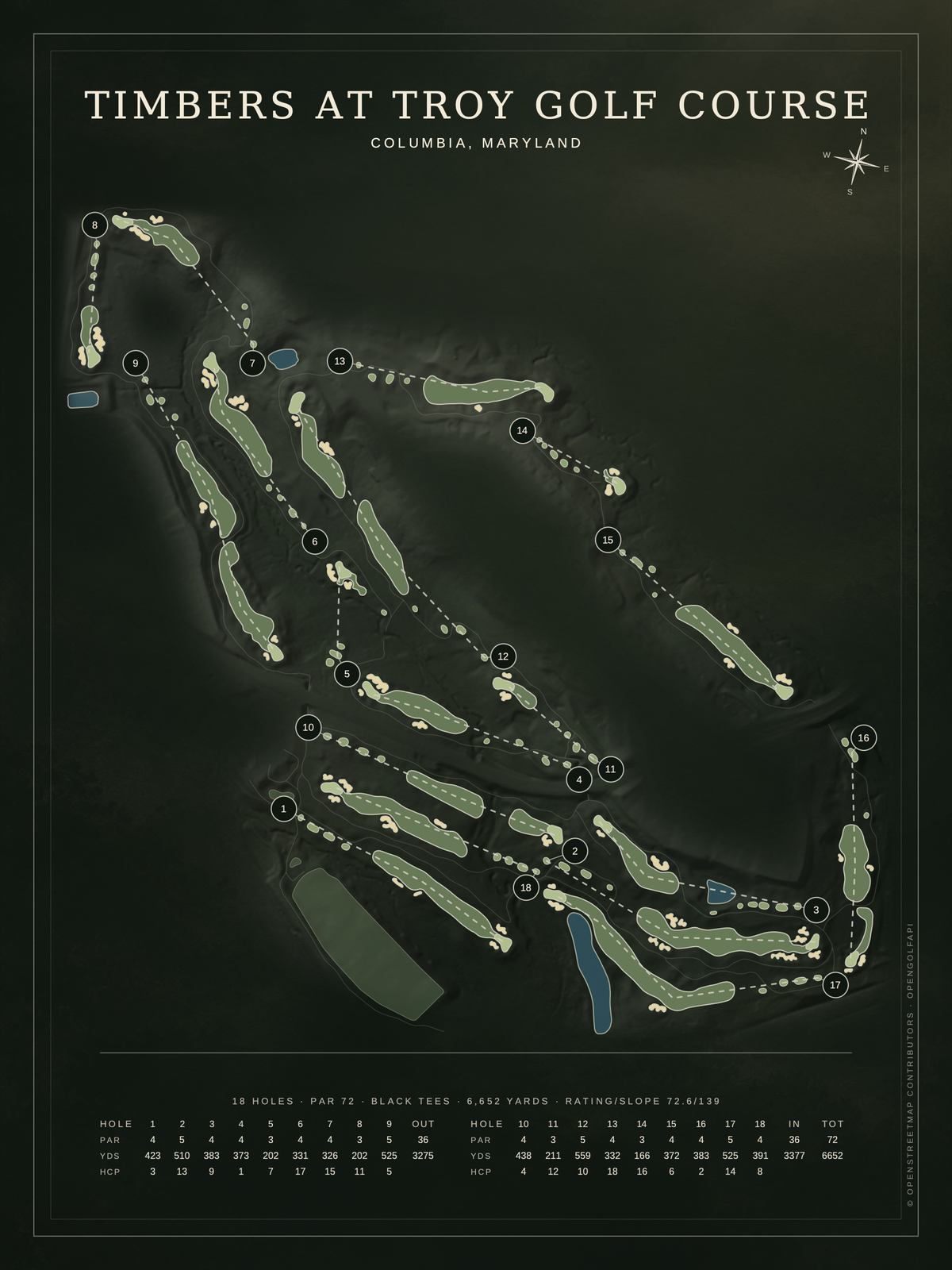 Timbers at Troy Golf Course map poster, Architectural style, 12×16 / 18×24