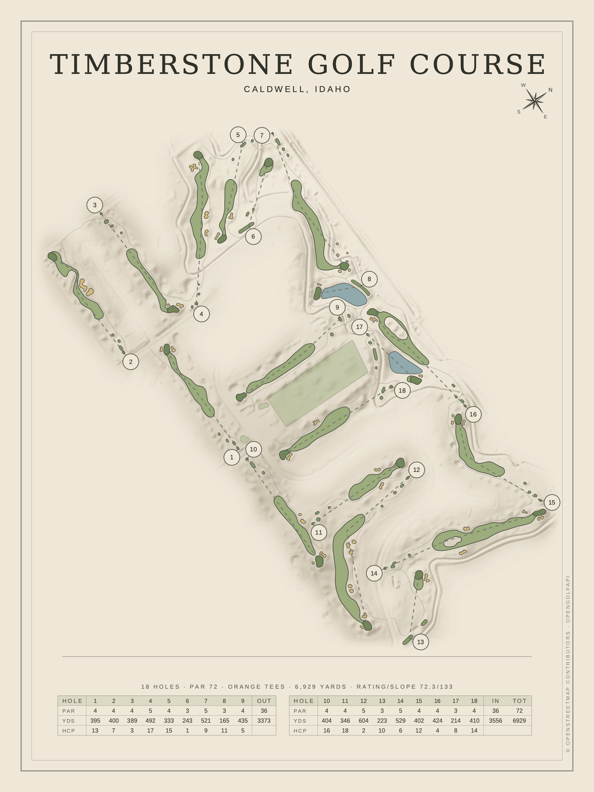 Timberstone Golf Course map poster, Classic style, 12×16 / 18×24