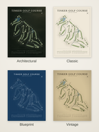 Tinker Golf Course map poster in four styles: Architectural, Classic, Blueprint and Vintage