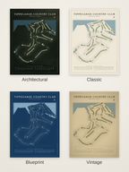 Tippecanoe Country Club course map poster in four styles: Architectural, Classic, Blueprint and Vintage