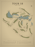 Tour 18 course map poster, Vintage style, 12×16 / 18×24