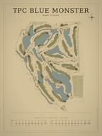 TPC Blue Monster course map poster, Vintage style, 12×16 / 18×24