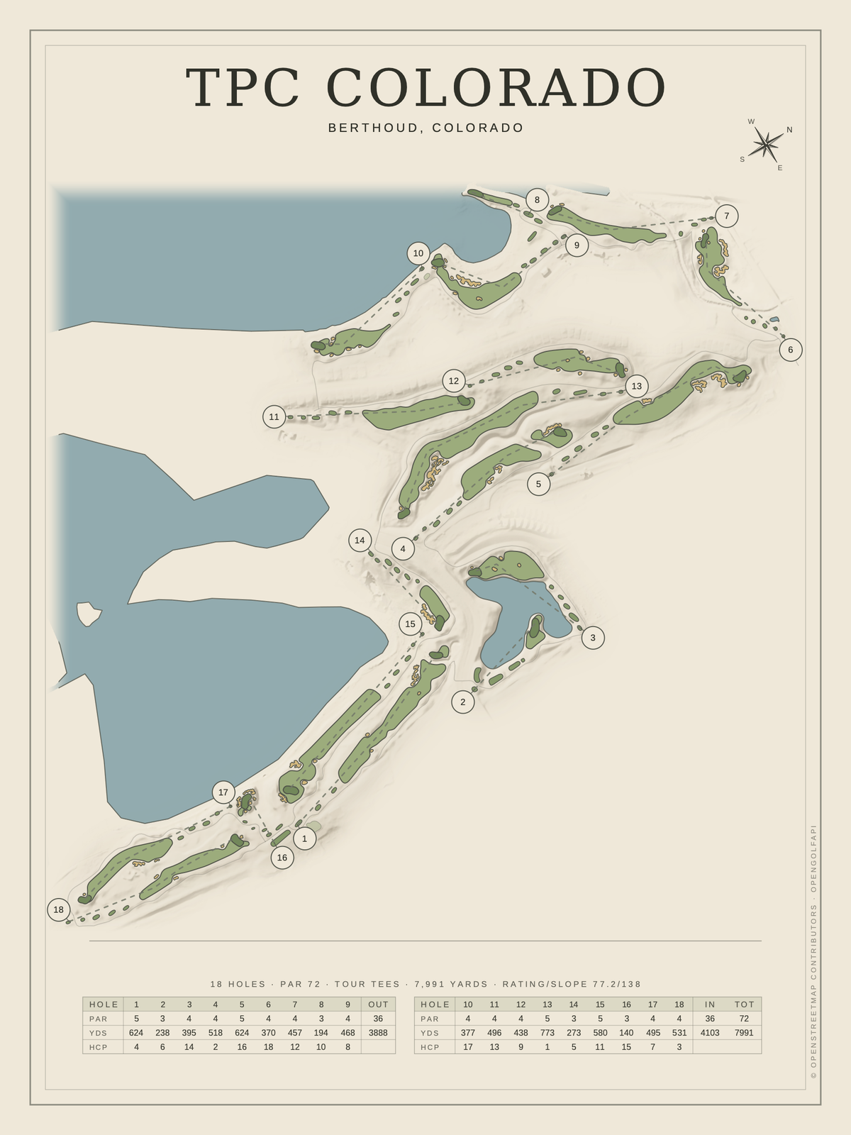 TPC Colorado course map poster, Classic style, 12×16 / 18×24