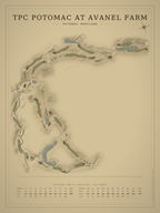 TPC Potomac at Avanel Farm course map poster, Vintage style, 12×16 / 18×24