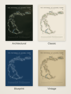 TPC Potomac at Avanel Farm course map poster in four styles: Architectural, Classic, Blueprint and Vintage