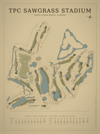 TPC Sawgrass Stadium course map poster, Vintage style, 12×16 / 18×24
