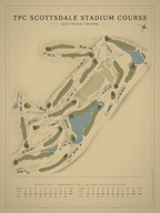 TPC Scottsdale Stadium Course map poster, Vintage style, 12×16 / 18×24