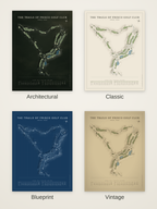 The Trails of Frisco Golf Club course map poster in four styles: Architectural, Classic, Blueprint and Vintage