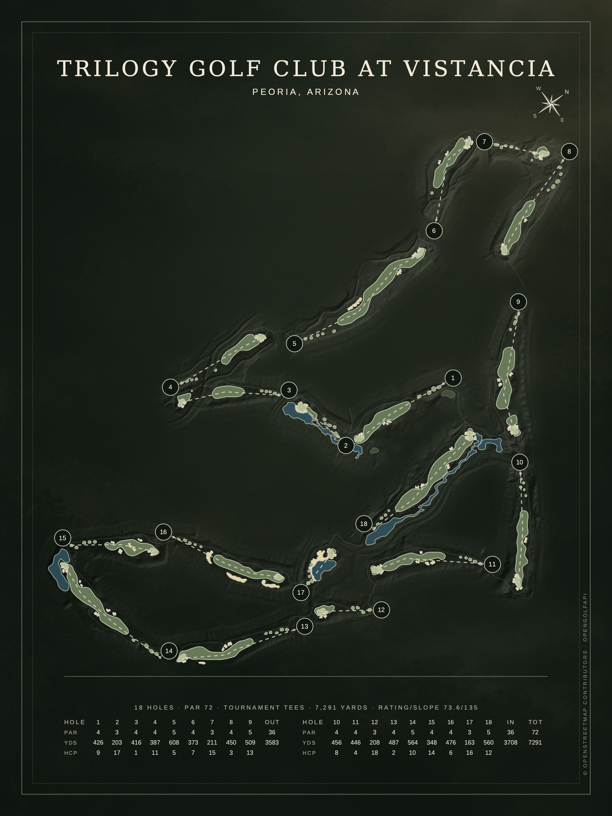 Trilogy Golf Club at Vistancia course map poster, Architectural style, 12×16 / 18×24