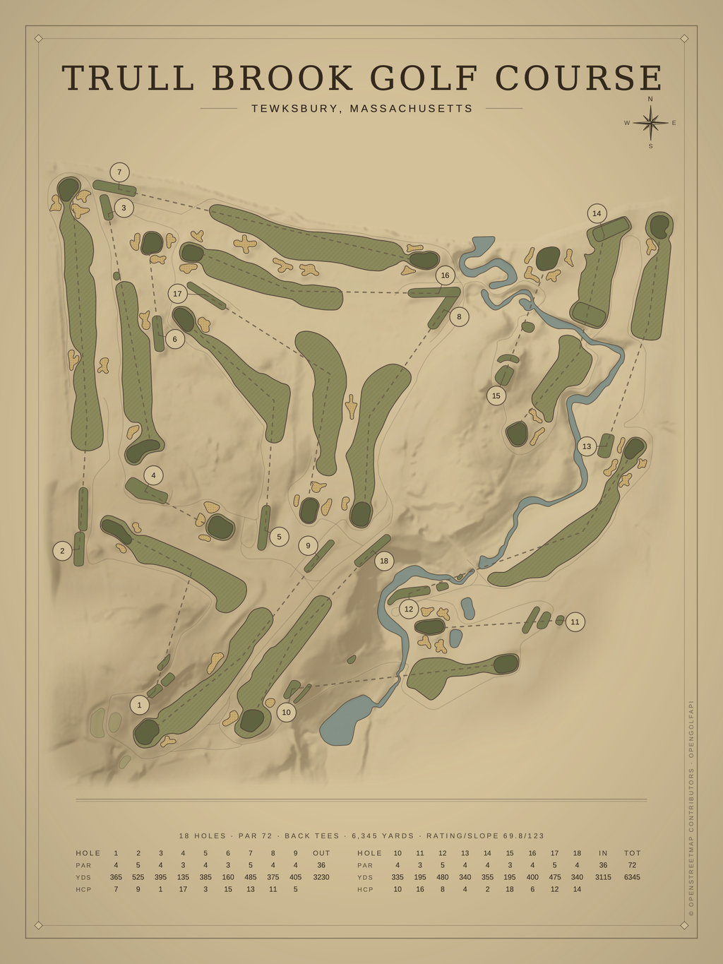 Trull Brook Golf Course map poster, Vintage style, 12×16 / 18×24