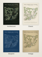 Trull Brook Golf Course map poster in four styles: Architectural, Classic, Blueprint and Vintage