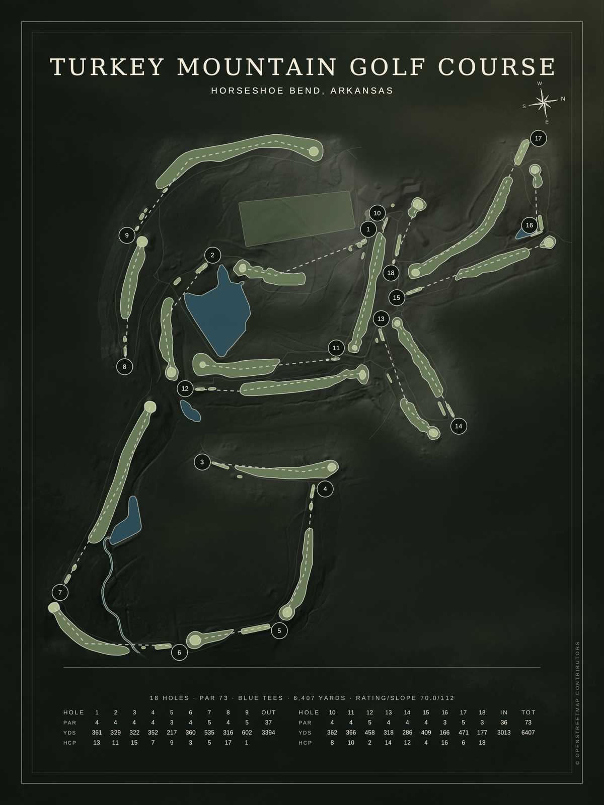 Turkey Mountain Golf Course map poster, Architectural style, 12×16 / 18×24