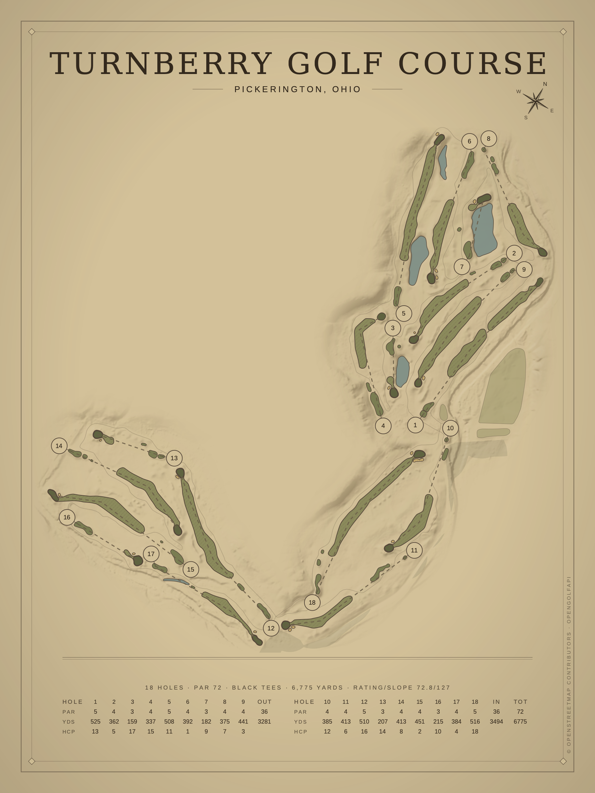 Turnberry Golf Course map poster, Vintage style, 12×16 / 18×24