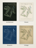 Turtle Creek Golf Course map poster in four styles: Architectural, Classic, Blueprint and Vintage