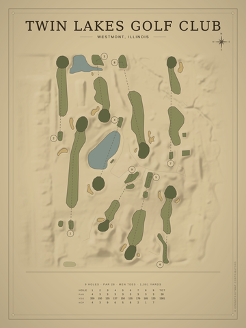 Twin Lakes Golf Club Course Map poster